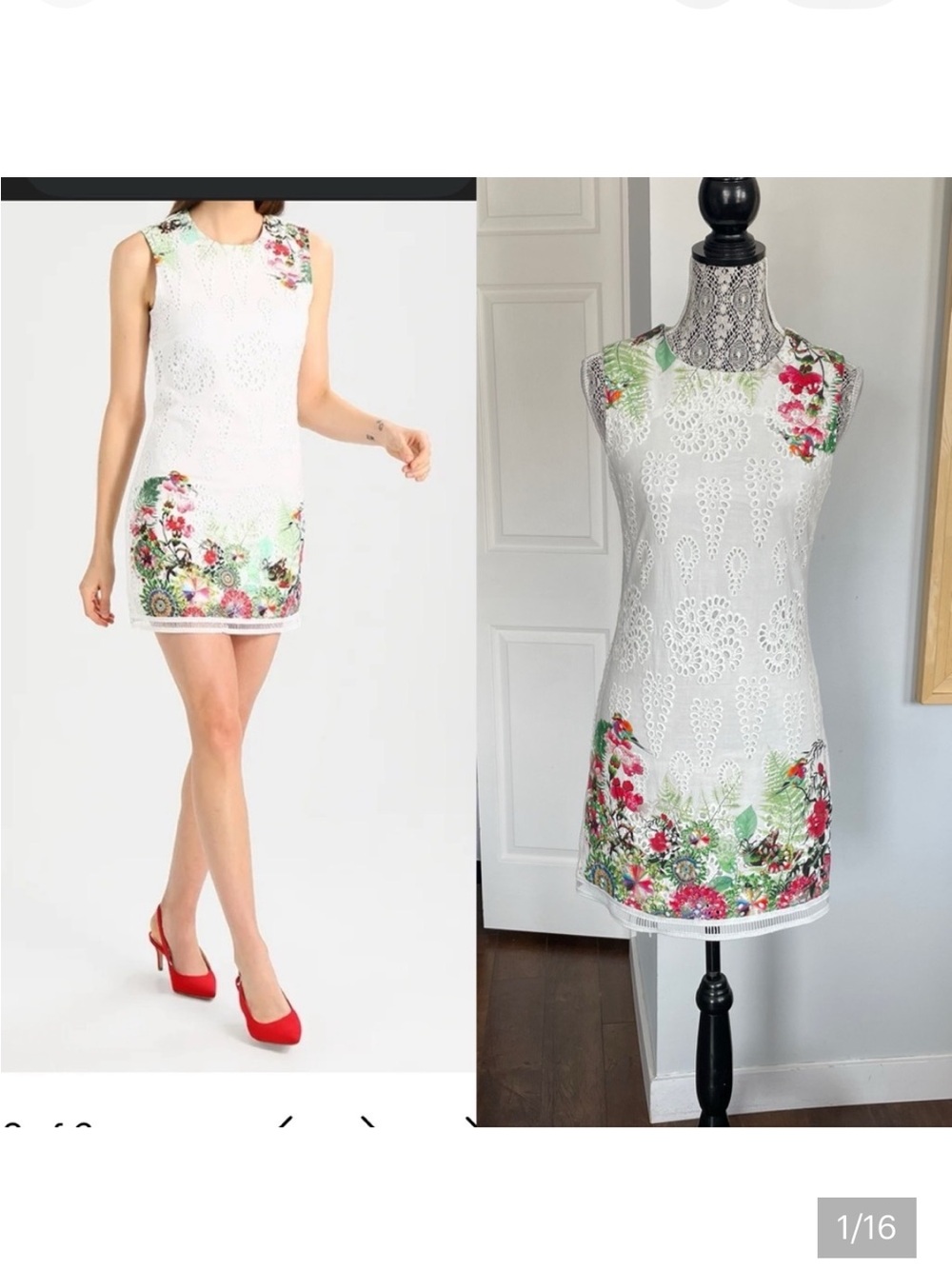 Designer Desigual 100% Cotton Crochet Eyelet Sheath Dress. Size 36/Size XS